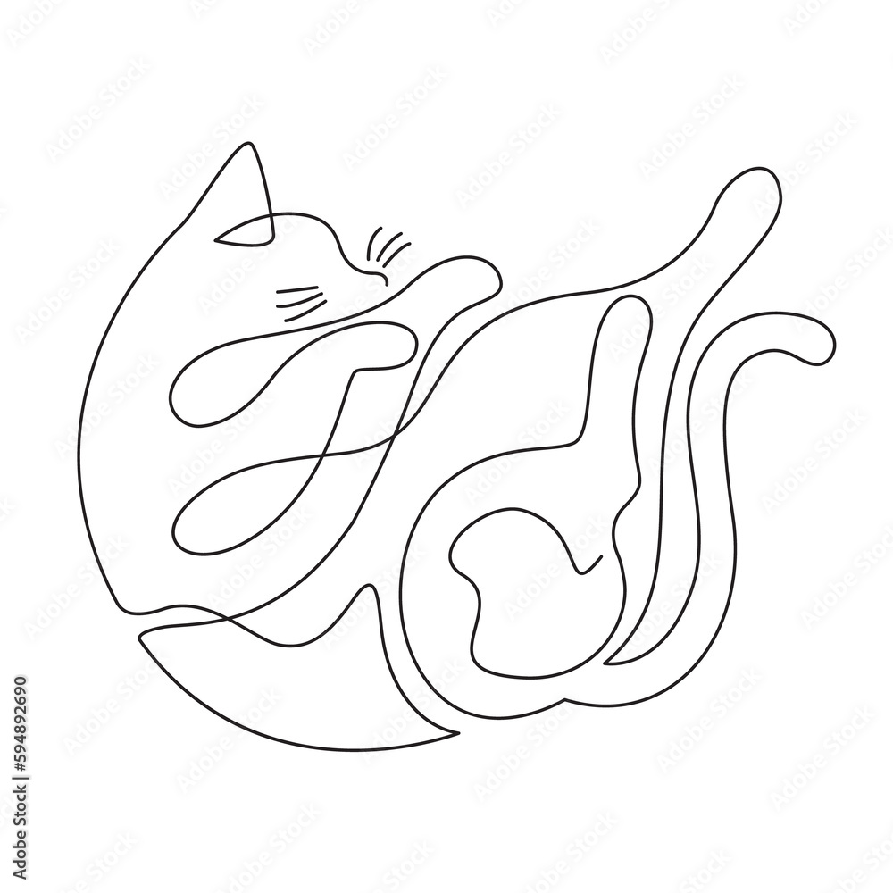 Hand Drawn Cat Line Drawing Vector Continuous Line Cat Kitten Line