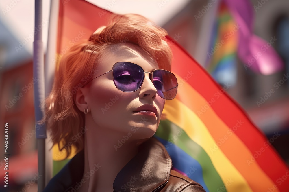 Beautiful Fictional Queer Gay Lesbian Bisexual Homosexual Or Transgender Person With Rainbow