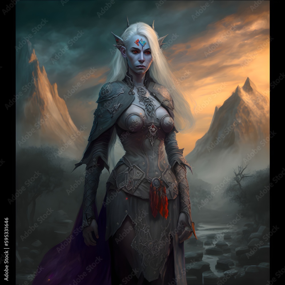 Full Body Rpg Portrait Of A Female Drow Sorceress Dungeons And Dragons