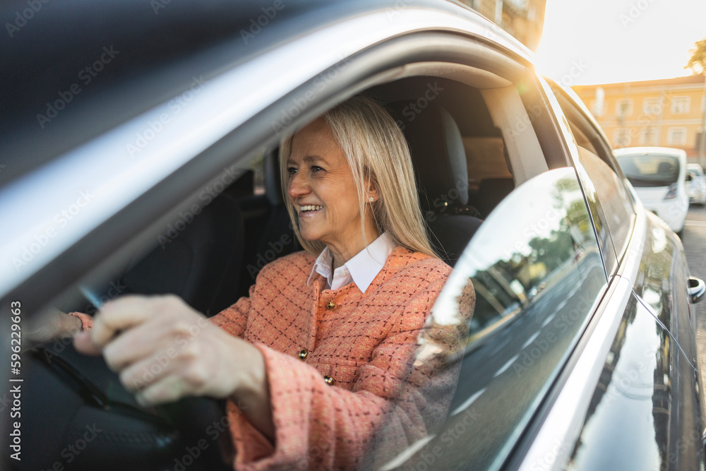 Smiling Mature Woman Driving Car Stock Photo Adobe Stock