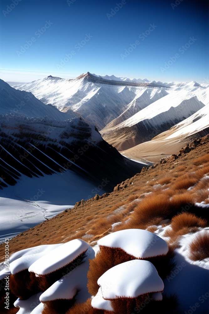 imponentes montañas cubiertas de nieve con picos que se elevan hacia