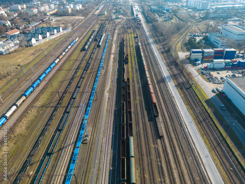 Cargo Trains Close Up Aerial View Of Colorful Freight Trains On The