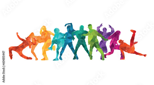 Detailed vector illustration silhouettes of expressive dance people dancing. Jazz funk, hip-hop, house. Dancer.