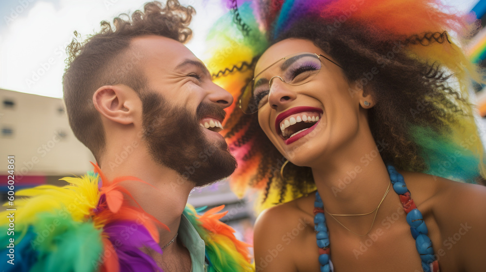 Happy Generative Ai Couple At Lgbtq Gay Pride Parade In Sao Paulo Love And