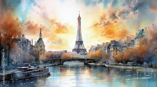 watercolor cityscape Paris , generative ai