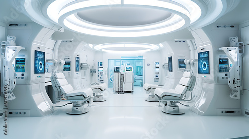 Interior of futuristic hospital.Created with Generative AI technology.