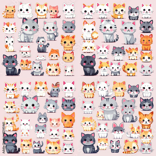 Funny cats clipart Cute cat clip art Kawaii kitten Kitty icons Pet illustrations