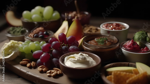 A healthy snack platter with fruits nuts and a variety of generative AI