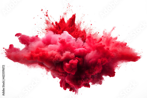 bright red holi paint color powder festival explosion burst isolated white background. industrial print concept background