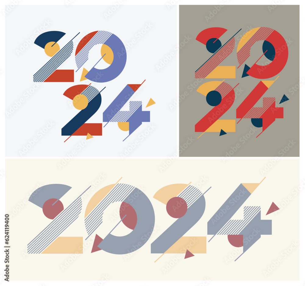 Typography Logo Design Concept Set Of Happy New Year Logo