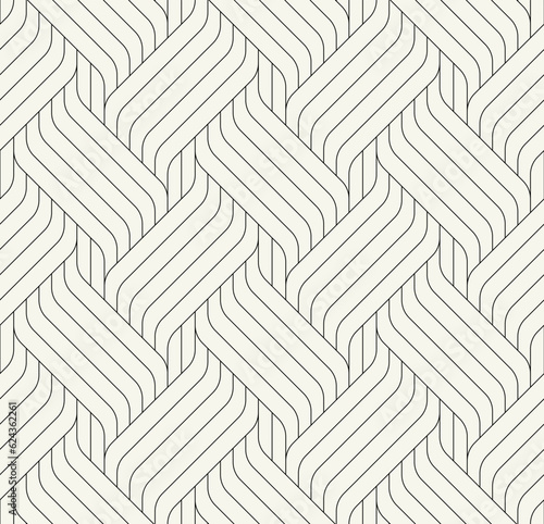 Vector seamless pattern. Line art geometric waves. Endless stylish texture. Ripple thin monochrome background. Linear weaved grid. Elegant interlaced swatch.	