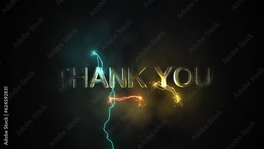 Word Thank You Text Animation Electric Energy Effect With Dark