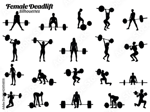 Women powerlifting bodybuilding silhouette vector illustration set