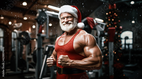 Santa Claus in a gym while christmas