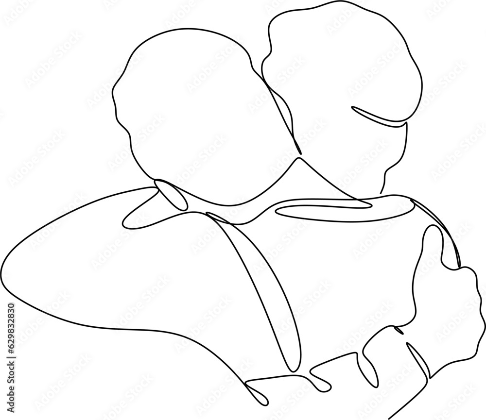 Continuous Line Drawings Of Cheerful Friends Hugging Each Other Two