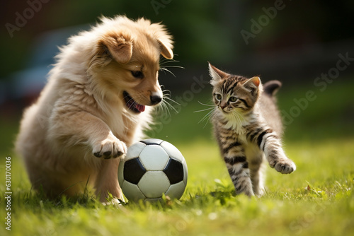 cat and dog playing ball
