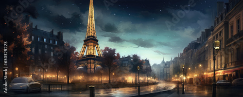 Fantasy paris eifel tower in night city landscape.