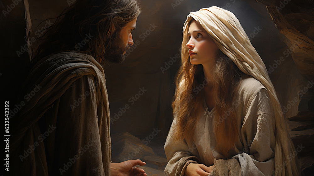 A Serene Portrait Of Mary Magdalene Encountering The Risen Christ At