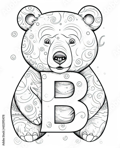 Coloring book for children letter b with cute bear.