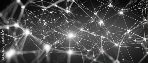 Random complex mesh wireframe network in black and white representing digital world
