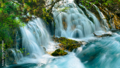 Waterfall in deep forest at Jiuzhaigou National Park