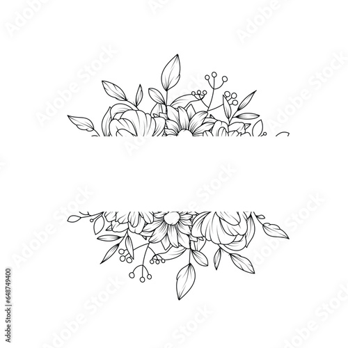 Hand drawn wild flowers on blank background, template wedding decoration.