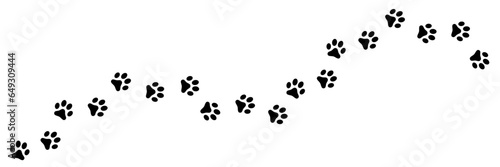 Paw print trail. Dog, puppy, cat paw print. Paw print silhouette animal on white background.