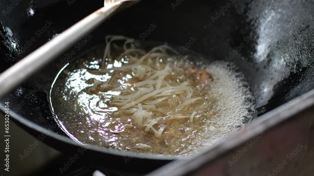 Street Food Vendor Preparing Fried Flat Rice Noodle Also Known As Kway