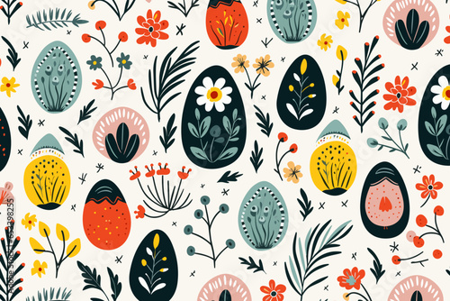 Easter floral pattern pattern, wallpaper, background, hand-drawn cartoon Illustrations in minimalist vector style