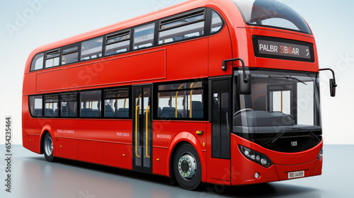 Red double decker bus on the street in London, UK. Red double decker bus in the city. You can use the empty billboard next to the bus for your promotion. Mock up. AI generated        