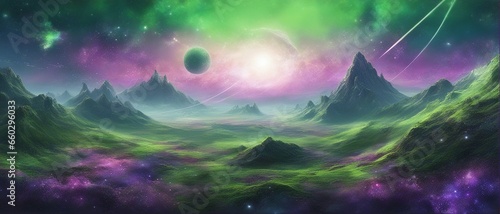 the cosmos, galaxy, green and purple