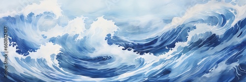 large wave breaking ocean blue sky oil medium colored pencil scroll creeping forward waving tsunami lossless one piece ship sailing