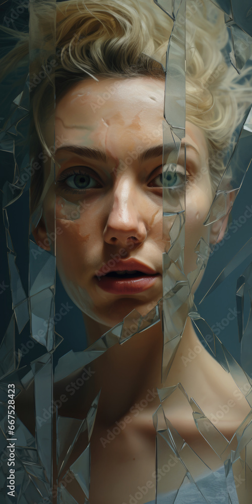 A Woman Is Seen Looking Through A Broken Glass Window This Image Can