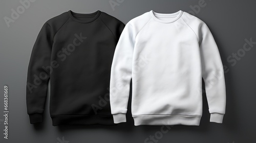 Two sweatshirt black and white colors on a one color background. Mock up. Blank for creating promotional products with prints and logo
