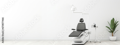 Dental chair in clinic office interior, wall mockup copy space template. Ai generative.