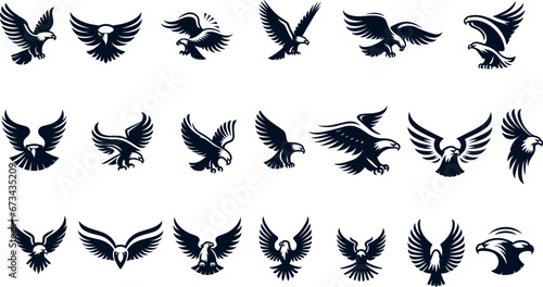 set of black eagle vector