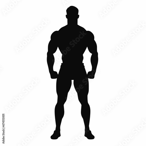 Bodybuilder black icon on white background. Bodybuilder silhouette