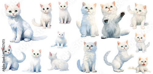 White kitten watercolor illustration clipart. Generative AI