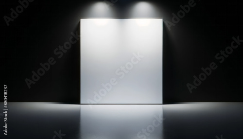 Spotlight on blank gallery display with dark ambient lighting. Exhibition concept. Generative AI