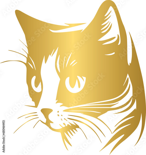 Cat golden icon, gold animal character
