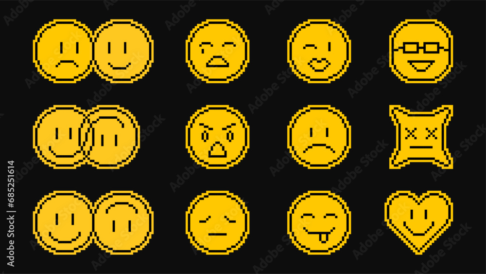 Pixel Emoji Smile Pack Various Pixel Art Smiles With Laugh Or Love