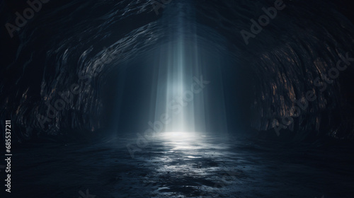 Dark hole or underground tunnel with shining light