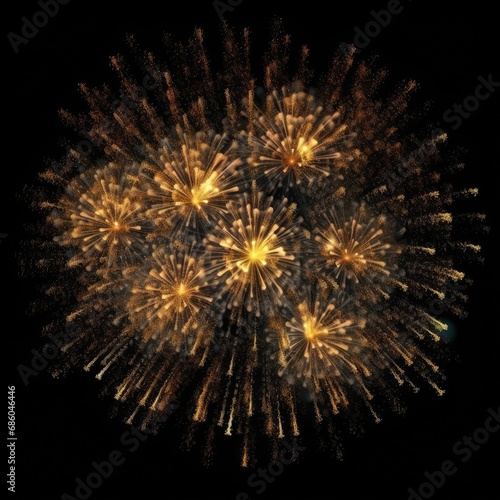 Silvester party New year 2024 background banner panorama on dark night sky texture, 4th july independence day concept - cheering crowd and fireworks explosion in party celebrate.