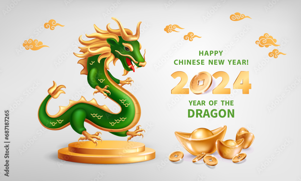 Green Wood Dragon Is A Symbol Of The 2024 Chinese New Year Realistic