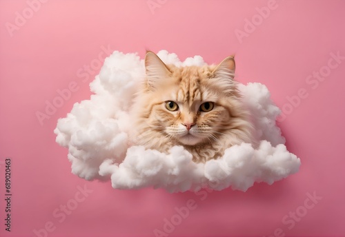 Cat head in the cloud on pink background