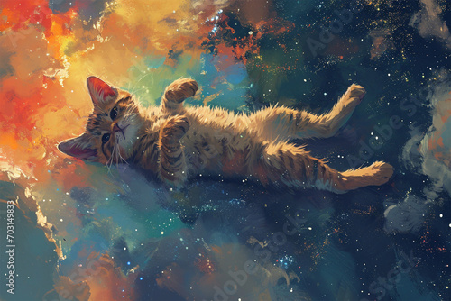 illustration of a cat floating in space