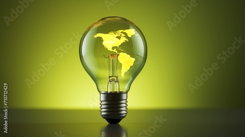 Green energy concept with world map on light bulb for environmental protection and sustainability