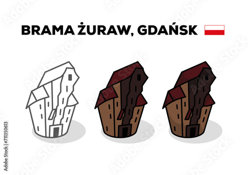 Brama Żuraw, Gdańsk, Poland, cartoon style