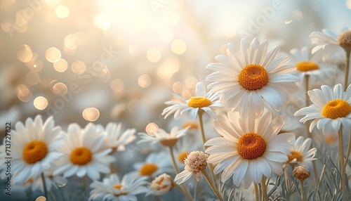Daisy flower background,white background,sparkling lights generative ai