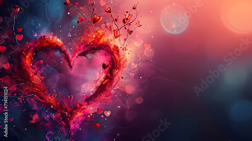 Fondo abstracto de un corazón y espacio para texto, para celebración del día de los enamorados. Ideal como fondo para web. Generado por IA.